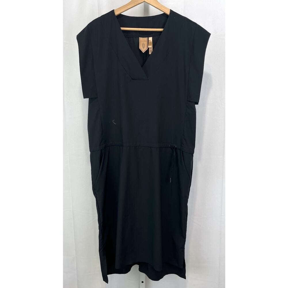 INDYGENA Burok Dress V Neck Cap Sleeve Pockets Stretch Lightweight Black Size M